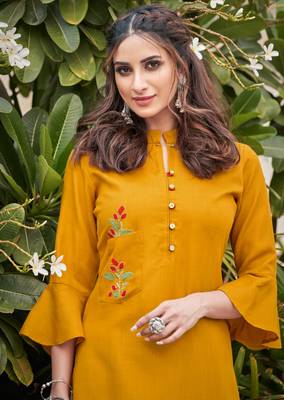 Mustard embroidered rayon salwar 1