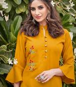 Mustard embroidered rayon salwar