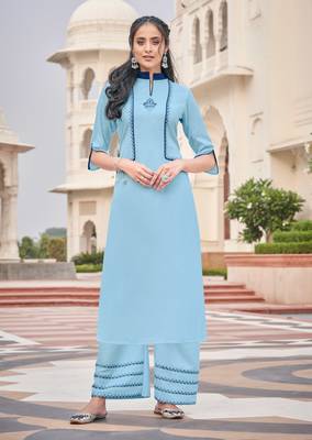 Sky-blue embroidered rayon salwar 1