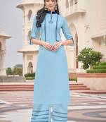 Sky-blue embroidered rayon salwar