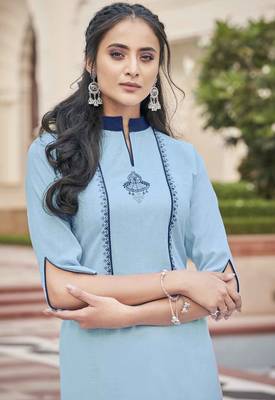 Sky-blue embroidered rayon salwar 2