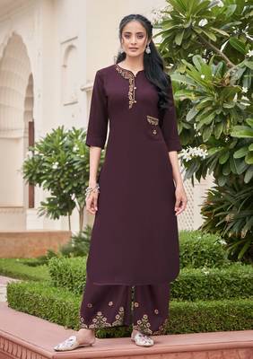 Wine embroidered rayon salwar 1
