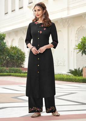 Black embroidered rayon salwar 1