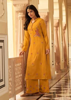 Yellow embroidered silk salwar 1