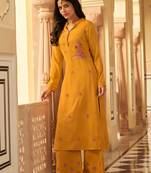 Yellow embroidered silk salwar