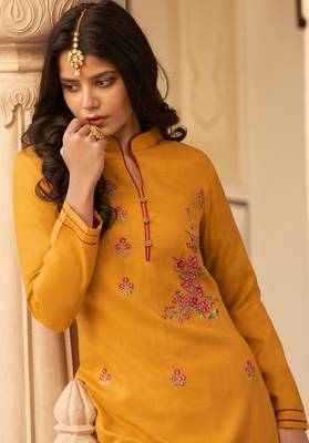 Yellow embroidered silk salwar 2