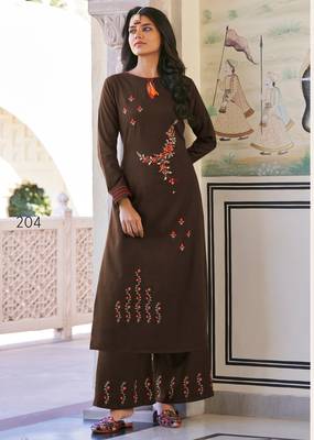 Brown embroidered silk salwar 1
