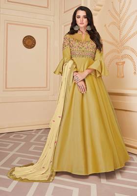 Yellow embroidered silk salwar 1