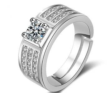 Silver Plated CZ American Diamond Adjustable Finger Ring with Red Rose Gift Box For Men (S001-FL164CO) 4