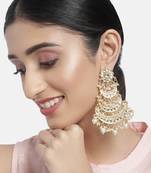 High Matt Finish Long 3 Layered Beaded Chandbali Earrings with Kundan & Pearl Work for Women 