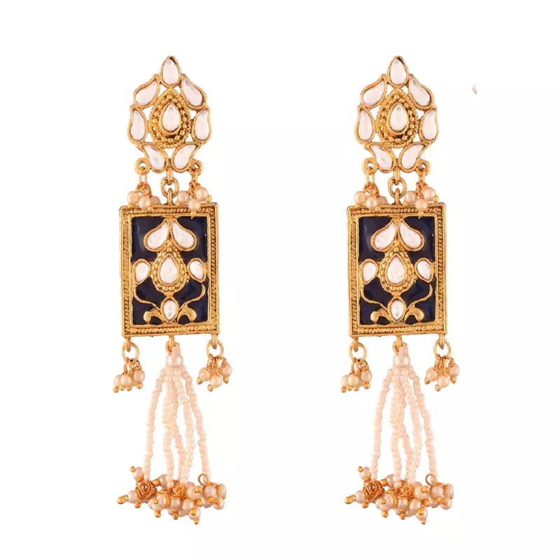 Gold Plated Traditional Padmavati Pearl & Kundan Earrings For Women (E2635Bl)