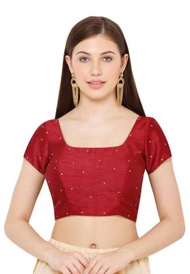 Salwar Studio Women's Maroon Dupion Silk Readymade Saree Blouse 1