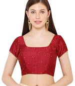 Salwar Studio Women's Maroon Dupion Silk Readymade Saree Blouse