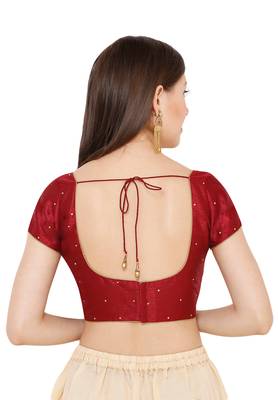 Salwar Studio Women's Maroon Dupion Silk Readymade Saree Blouse 2