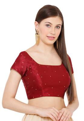 Salwar Studio Women's Maroon Dupion Silk Readymade Saree Blouse 3
