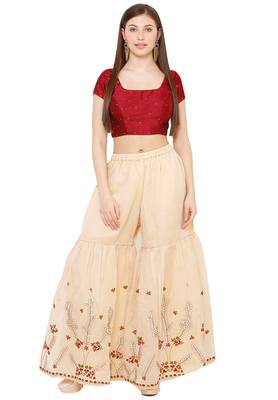 Salwar Studio Women's Maroon Dupion Silk Readymade Saree Blouse 4