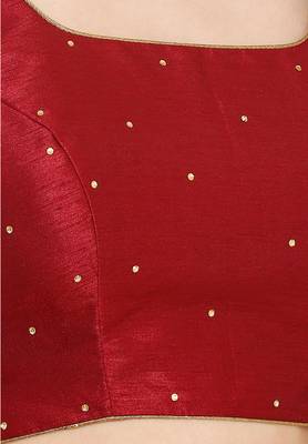 Salwar Studio Women's Maroon Dupion Silk Readymade Saree Blouse 5