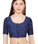 Salwar Studio Women's Navy Blue Cotton Silk Readymade Saree Blouse