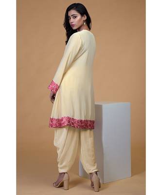 Beige Rose Parsi Gara Hand Embroidered Kurta Set 1