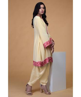 Beige Rose Parsi Gara Hand Embroidered Kurta Set 3