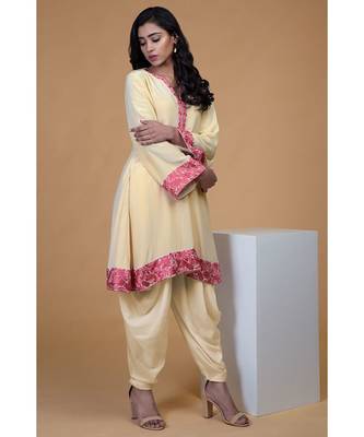 Beige Rose Parsi Gara Hand Embroidered Kurta Set 4