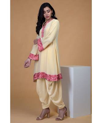 Beige Rose Parsi Gara Hand Embroidered Kurta Set 5