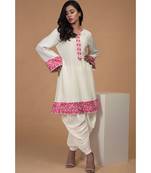 Ivory Pink Parsi Gara & Beads Hand Embroidered Kurta Set
