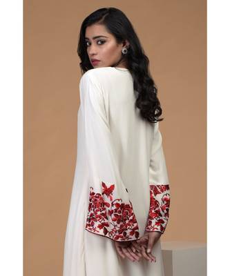 Ivory Red Parsi Gara Hand Embroidered Kurta Set 7