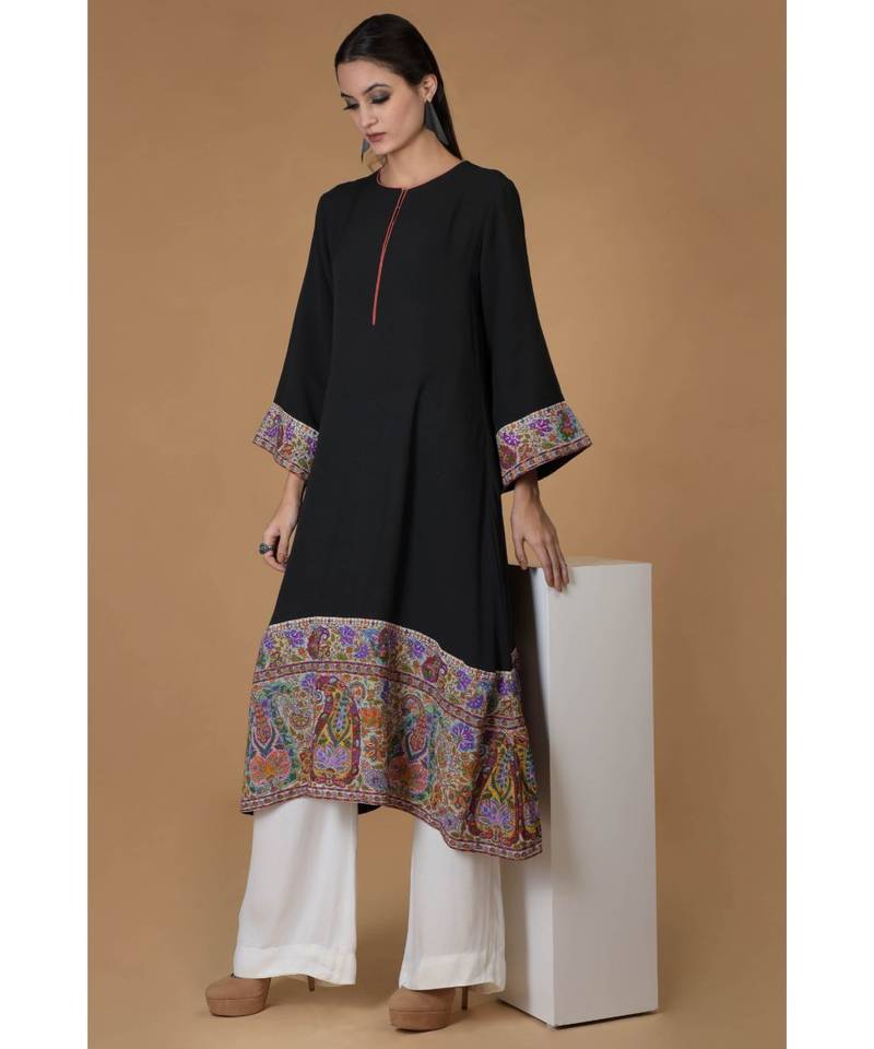 Black Kalamkari & Sozni Kashidakari Handcrafted Kurta SetAdd To Wish List