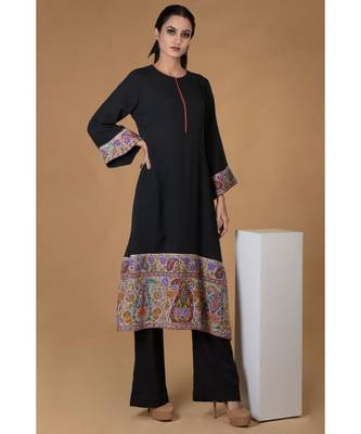 Black Kalamkari & Sozni Kashidakari Handcrafted Kurta Set 7