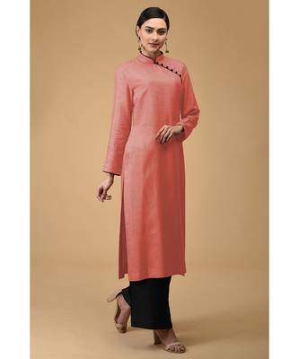 Terracotta-Black Mandarin Collared Kurta Set 2