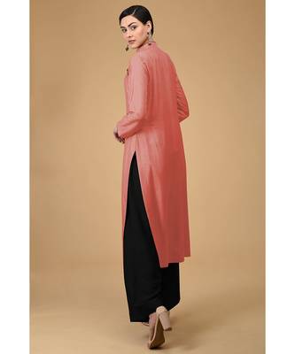 Terracotta-Black Mandarin Collared Kurta Set 4