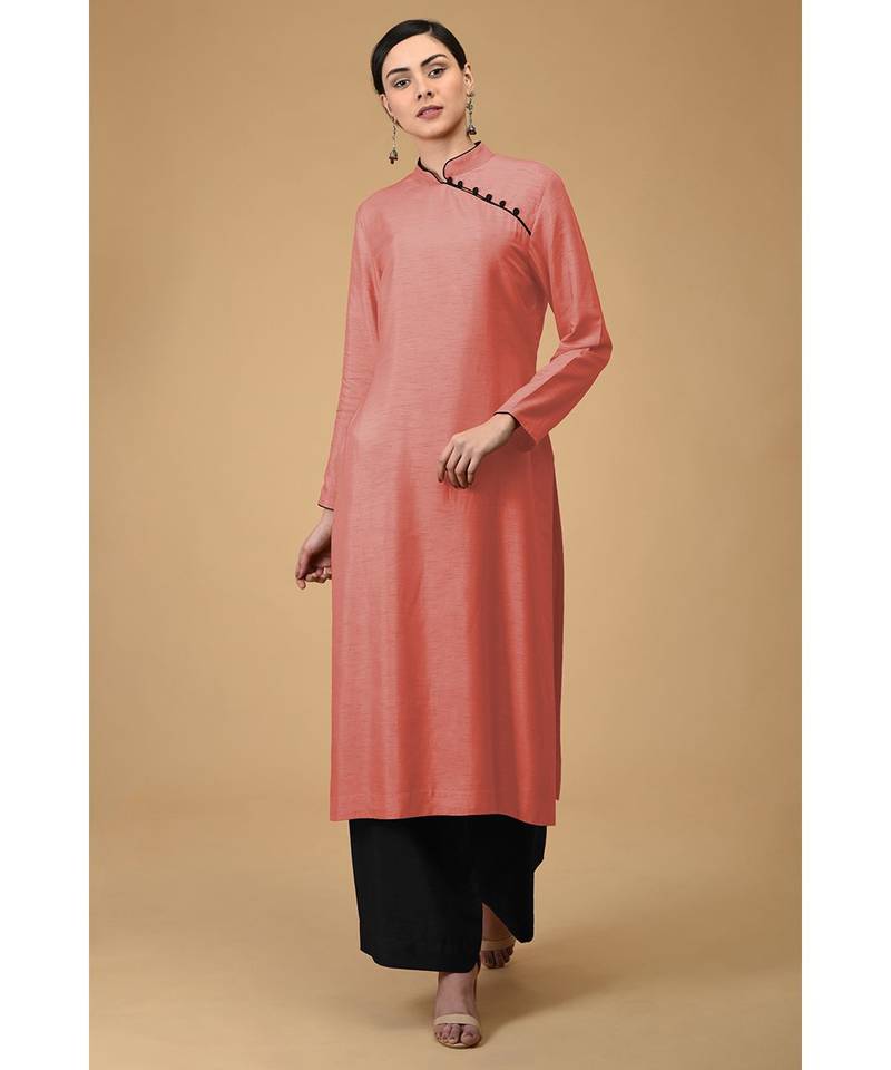 Terracotta-Black Mandarin Collared Kurta Set