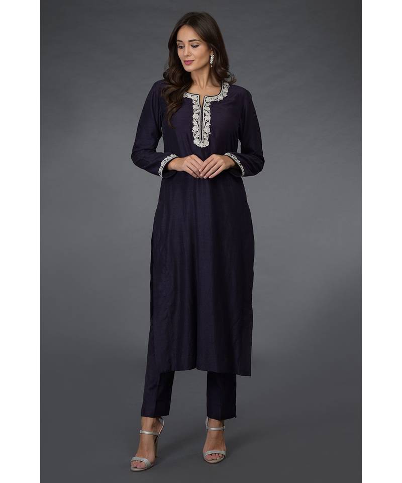 Eclipse Blue- Silver Zari Beads & Sequin Embroidered Suit