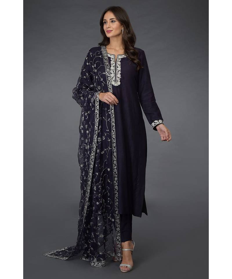 Eclipse Blue- Silver Zari Beads & Sequin Embroidered Suit