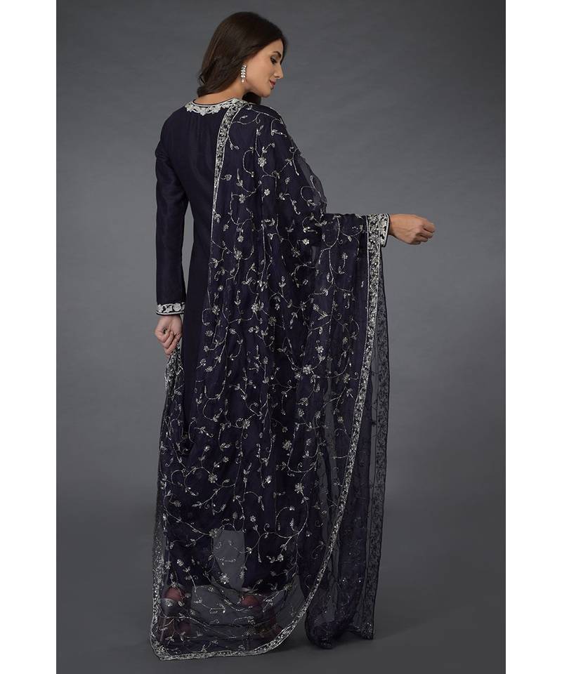 Eclipse Blue- Silver Zari Beads & Sequin Embroidered Suit