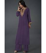Mulled Grape Kashmiri Tilla Embroidered Kurta Set