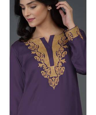 Mulled Grape Kashmiri Tilla Embroidered Kurta Set 2