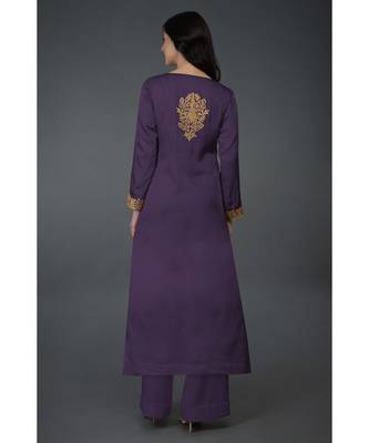 Mulled Grape Kashmiri Tilla Embroidered Kurta Set 3