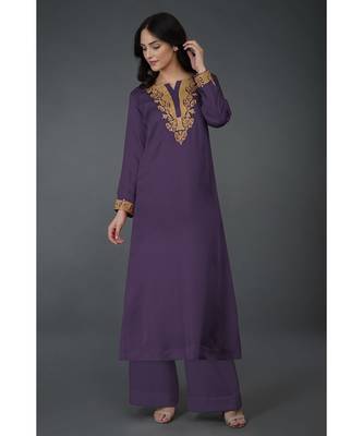 Mulled Grape Kashmiri Tilla Embroidered Kurta Set 6