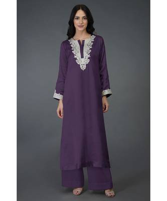 Mulled Grape Kashmiri Tilla Embroidered Kurta Set 2