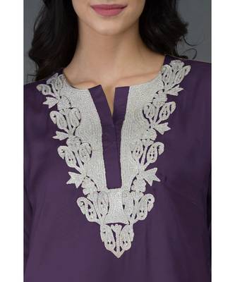 Mulled Grape Kashmiri Tilla Embroidered Kurta Set 3