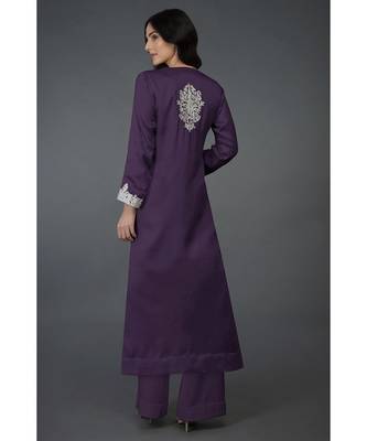 Mulled Grape Kashmiri Tilla Embroidered Kurta Set 4