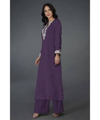 Mulled Grape Kashmiri Tilla Embroidered Kurta Set 6