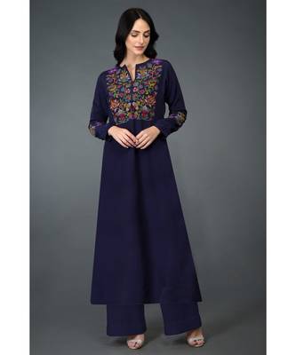 Eclipse Blue Kani Art Embroidered Kurta Set 1