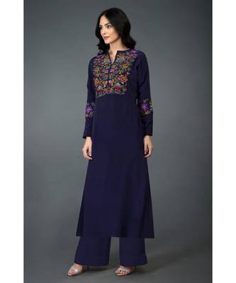 Eclipse Blue Kani Art Embroidered Kurta Set 5