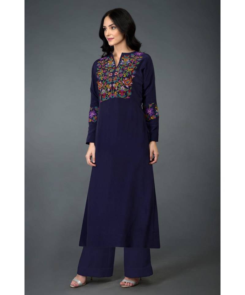 Eclipse Blue Kani Art Embroidered Kurta Set