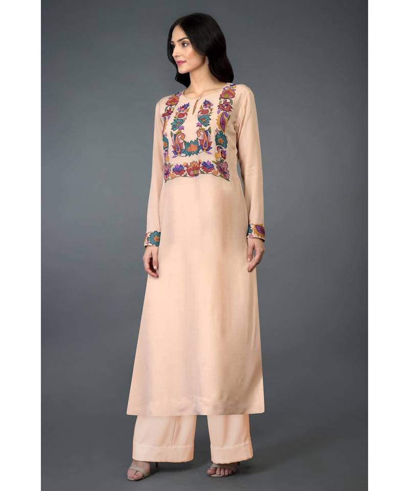 Tea Rose Kani Art Embroidered Kurta Set