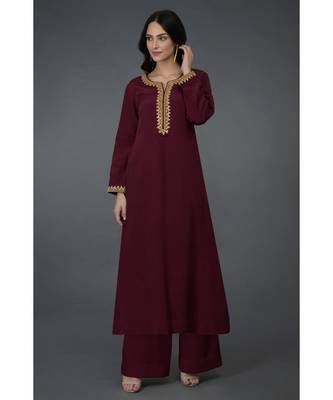 Burgundy Marori & Sequin Embroidered Kurta Set 1