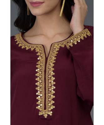 Burgundy Marori & Sequin Embroidered Kurta Set 2